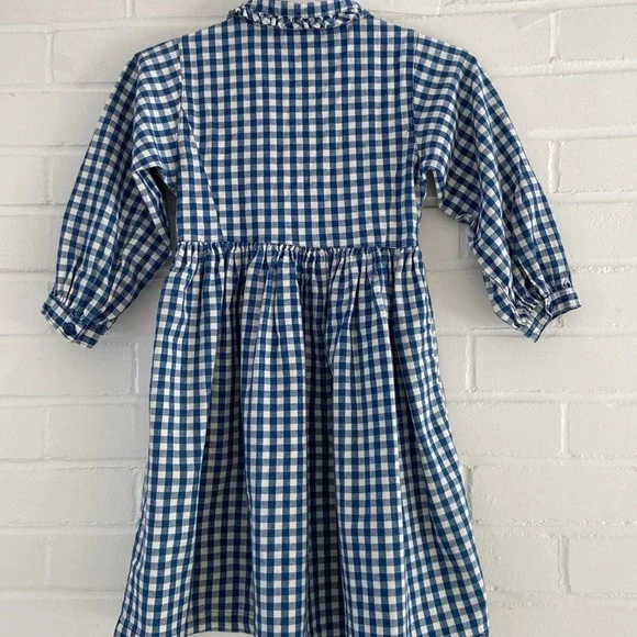 Girls Classic Hannah Anderson Blue And White Checkered Dress Size 6-7 - Picture 2 of 7